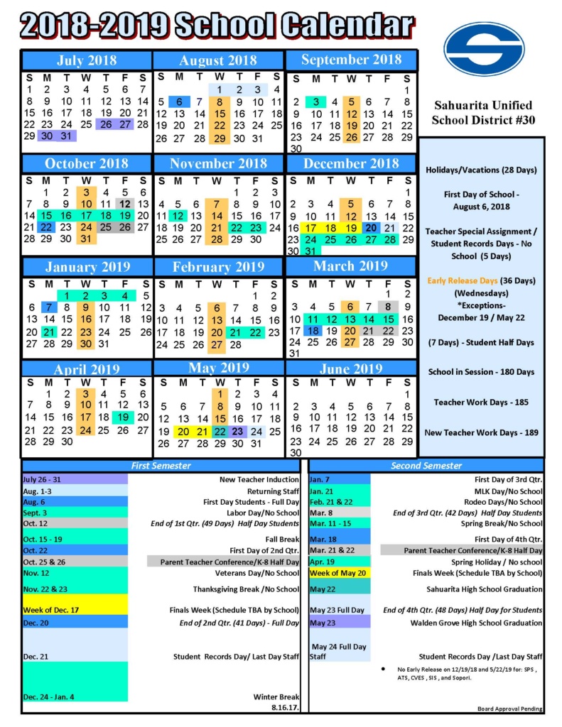 Sahuarita Unified School District Proposed 20182019 School Calendar