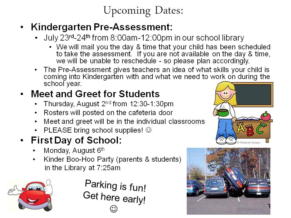 Kinder Important Upcoming Dates 2018-2019