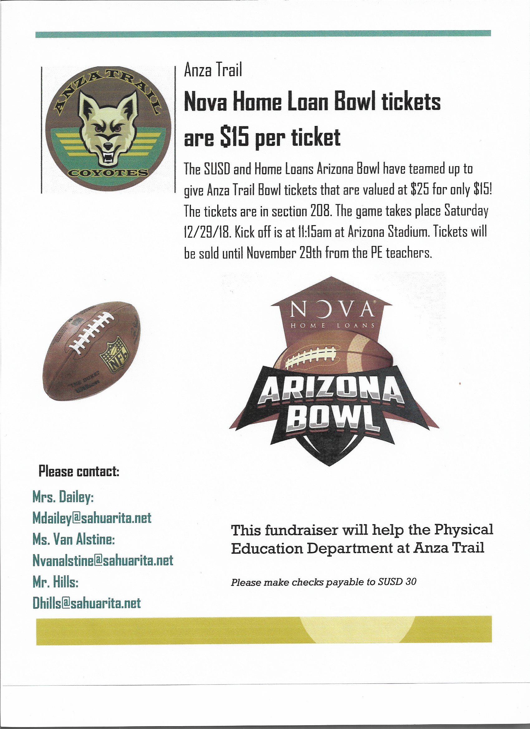 Sahuarita Unified School District Nova Home Loans Bowl Ticket Sale