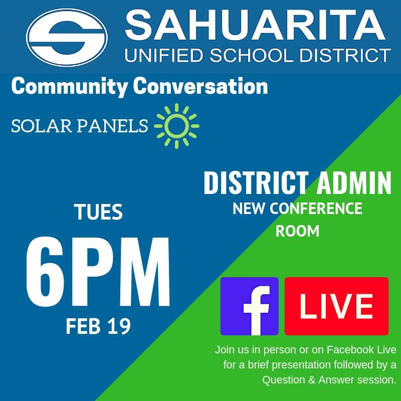 Community Conversation Solar Panels on 02/29/19 at 6pm District Auditorium 