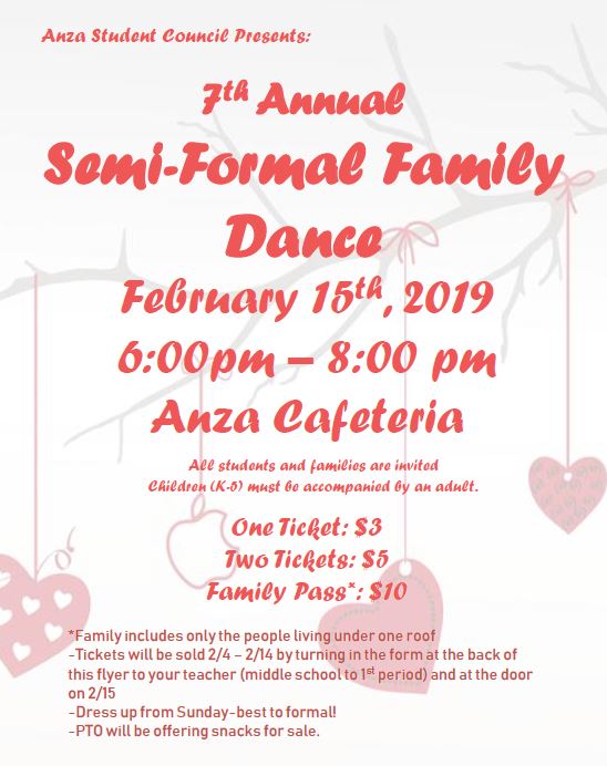 K-8th Student Council Semi-Formal Family Dance 02/15/19 6pm