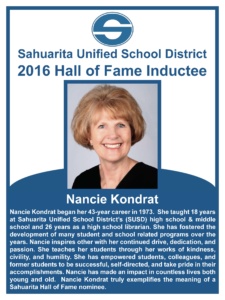 Nancy Kondrat Hall of Fame Poster