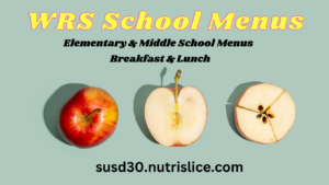 Image of 3 apples and link to the school menus.