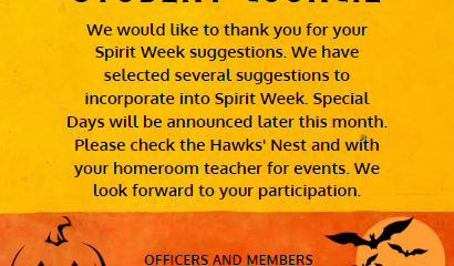 SDPA flyer for student council spirit week. The flyer is yellow and orange in color.