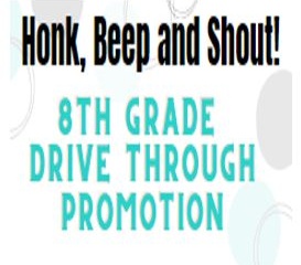 SDPA 8th Grade promotion flyer. Annoucing the day and time of graduation. Flyer is in black, white and teal colors.